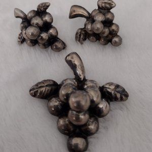 925 Sterling Vintage Grapevine Brooch & Earrings